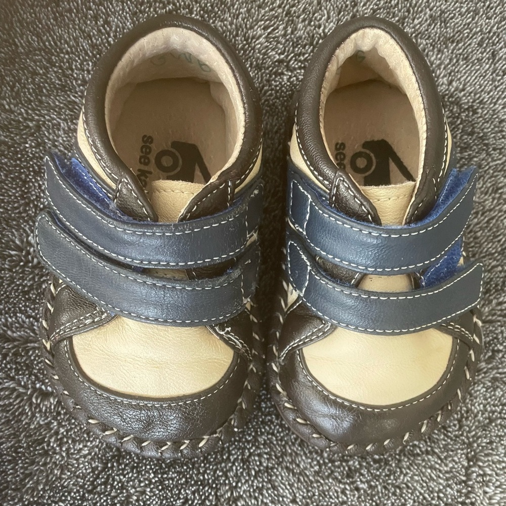 See Kai Run Tan and Navy Baby Shoes